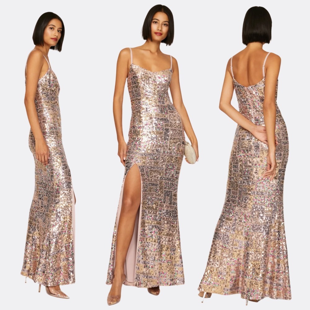 NWOT Dress The Population Giovanna Gown Size M Women's Gold Sequin Evening Gown
